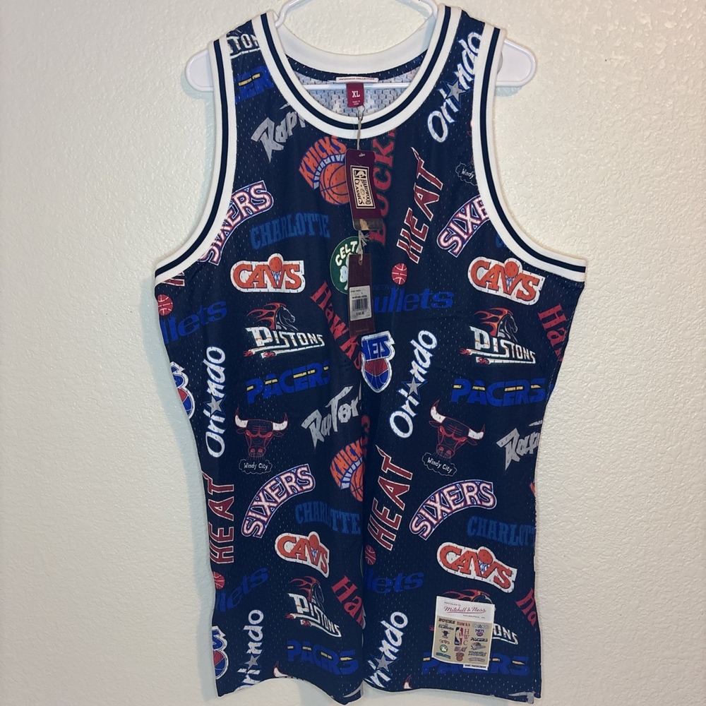 NWT Mitchell & Ness NBA All-Star East Logos All Over‎ Print Swingman Jersey XL